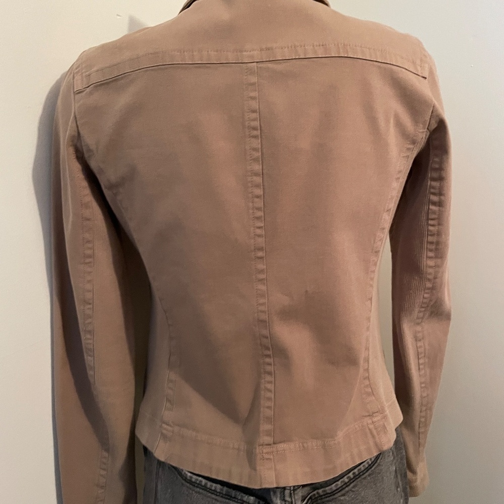 James Perse jacket long sleeve moto jacket cotton blend tan khaki womens small - Picture 5 of 7